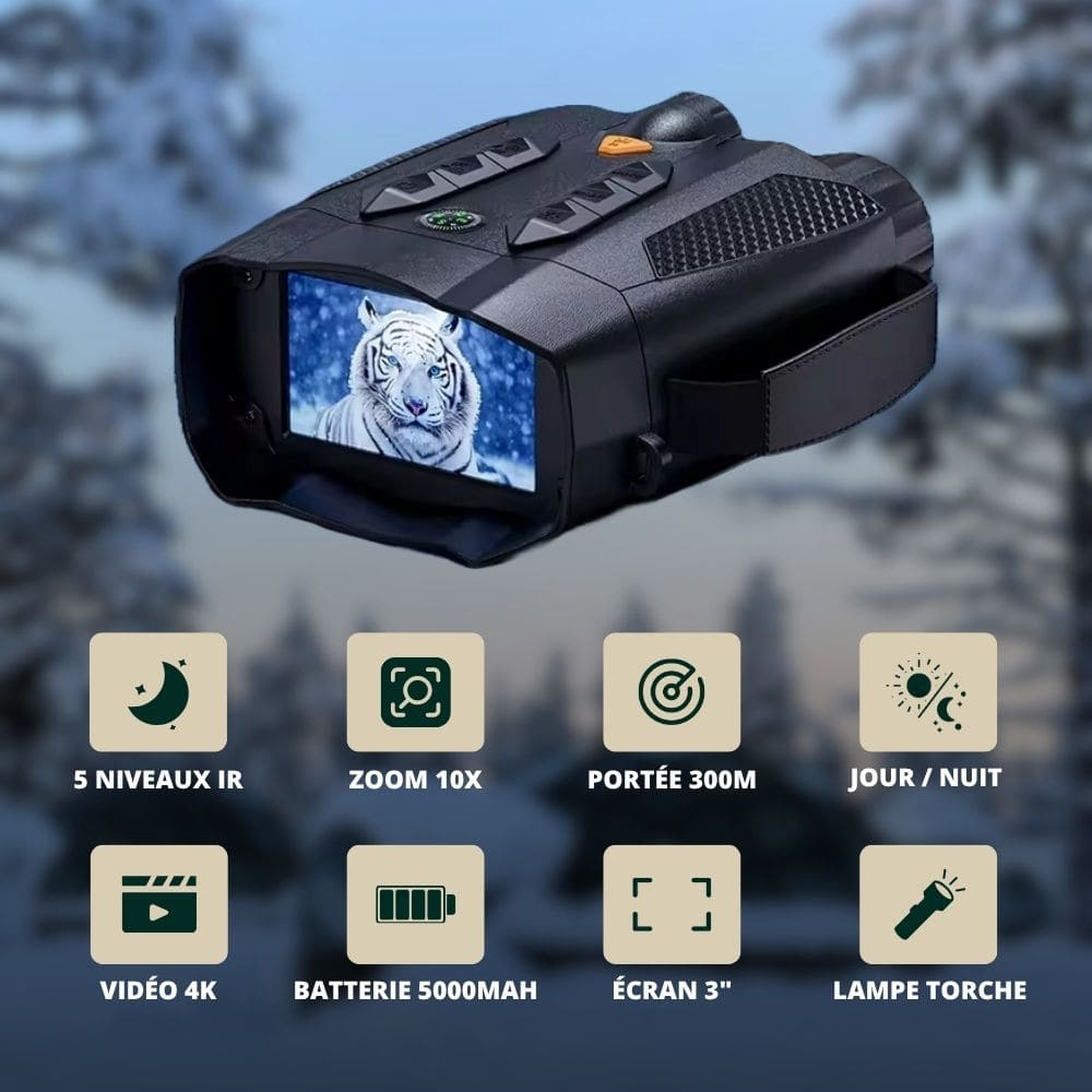 Jumelles Vision Nocturne 4K, Zoom 5X & Batterie Longue Durée