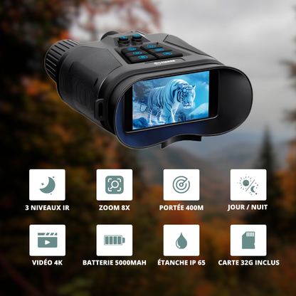 Jumelles Vision Nocturne 4K, Zoom 8X & Batterie Longue