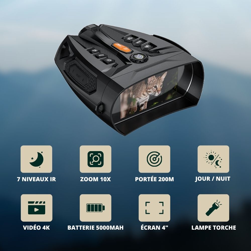 Jumelles Vision Nocturne 4K, Zoom 10X & Batterie Longue Durée