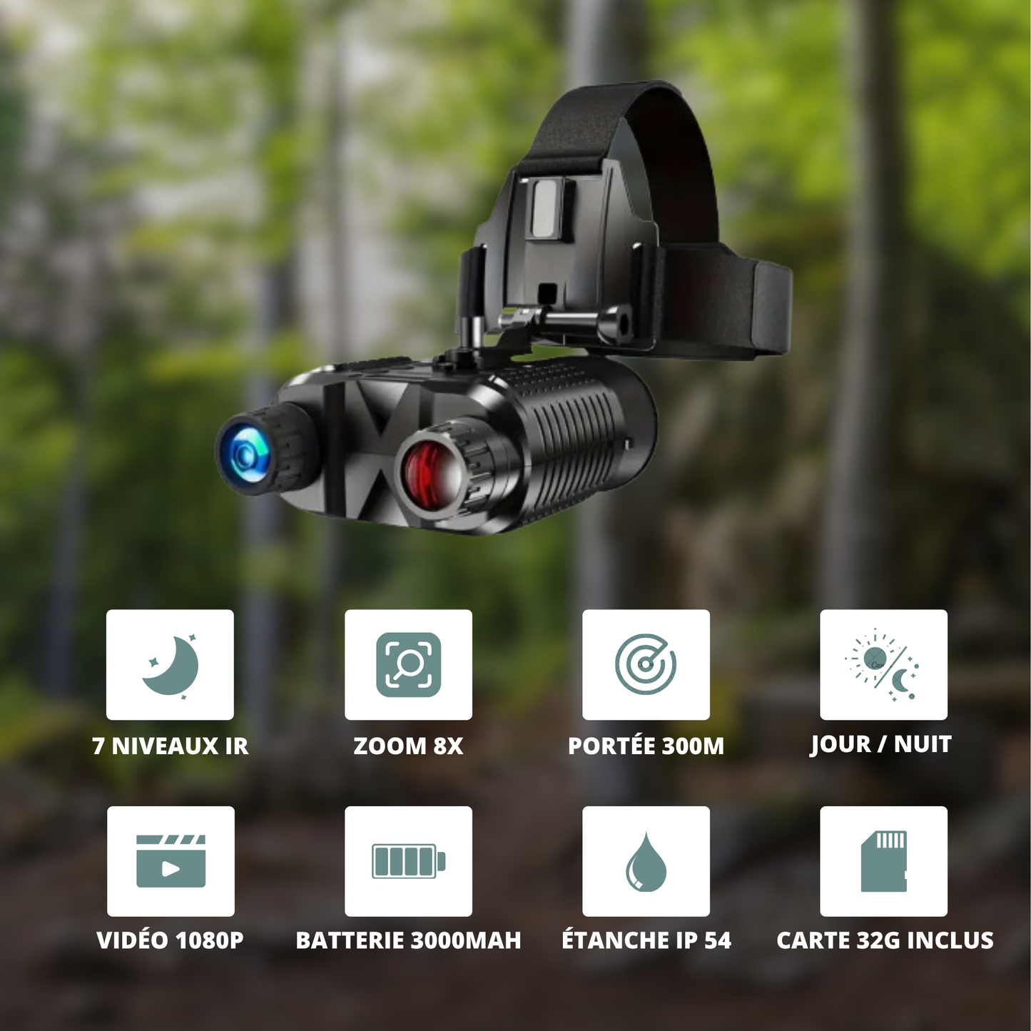 Jumelles Vision Nocturne serre-tête 1080P, Zoom 8X