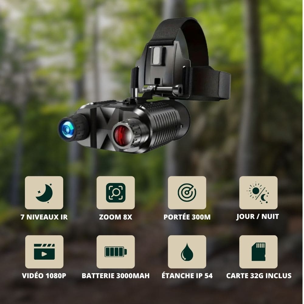 Jumelles Vision Nocturne serre-tête 1080P, Zoom 8X