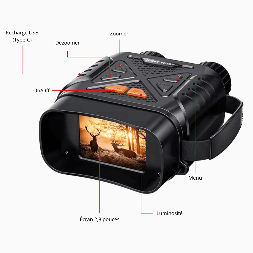 Jumelles vision nocturne HD avec écran intégré - Optique Sauvage