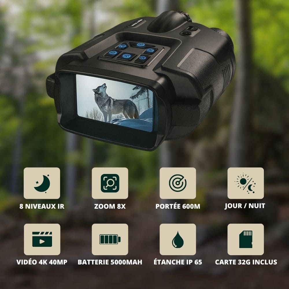 Jumelles vision nocturne 4K et batterie longue durée